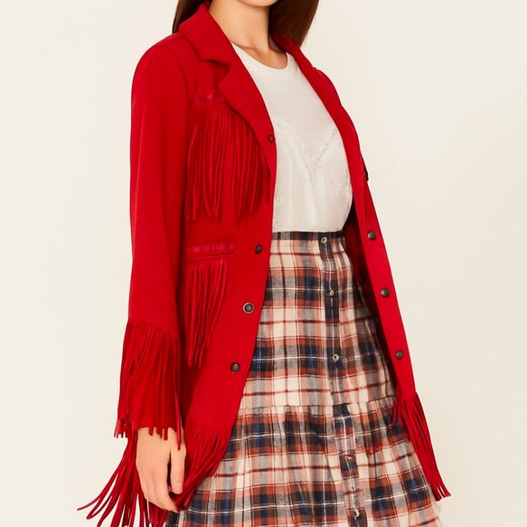 Powder River Outfitters Jackets & Blazers - (Medium) POWDER RIVER OUTFITTERS WOMEN'S SUEDE FRINGE SNAP JACKET RED